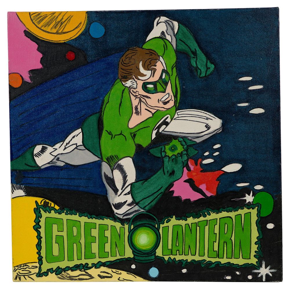 Lot 199: Steve Kaufman (American, b.1960) 'Green Lantern' Oil on Canvas