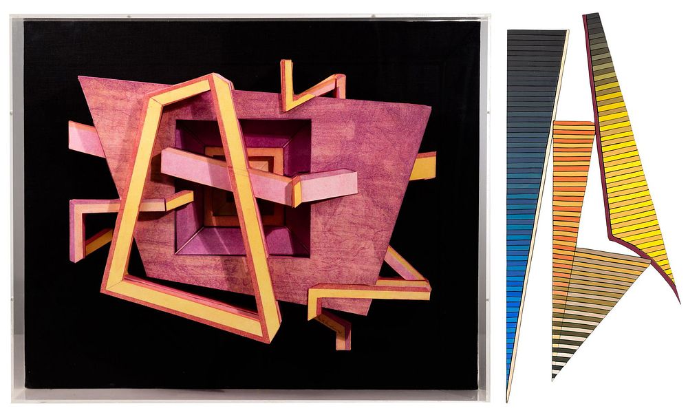 Lot 204: Ghita Hardimon (American, 1934-1997) 'Quadrangle Fantasy II' Mixed Media