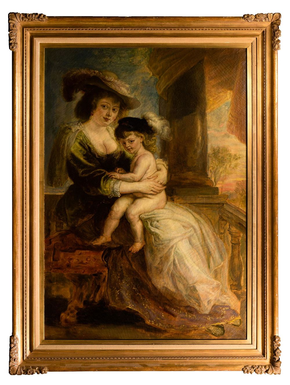 Lot 213: (After) Peter Paul Rubens (Flemish, 1577-1640) 'Helena Fourment with Her Son Francis' Oil on Canvas