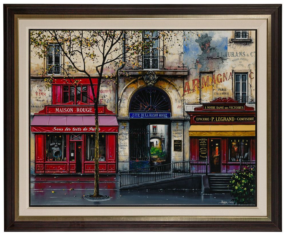 Lot 224: Thomas Pradzynski (Polish / French, 1951-1977) 'Maison Rouge' Serigraph on Canvas