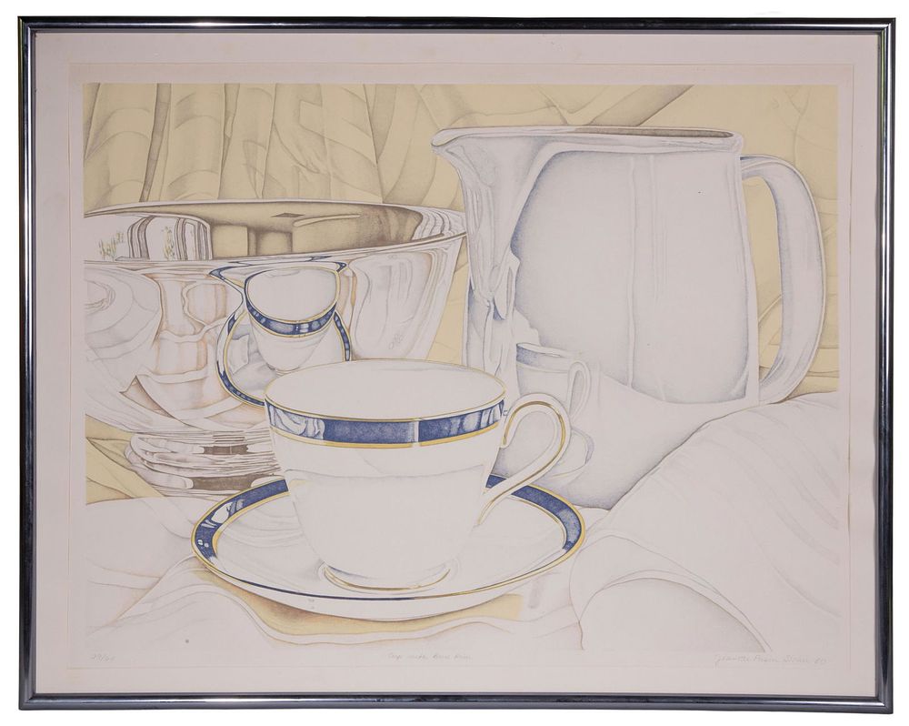 Lot 256: Jeanette Pasin Sloan (American, b.1946) 'Cup with Blue Rim' Lithograph