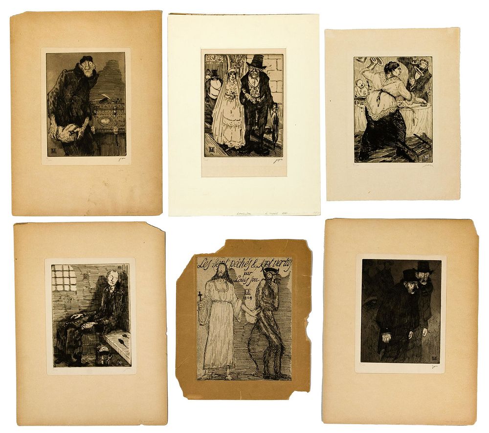 Lot 268: Louis Jou (Spanish, 1881-1968) 'Les Sept Peches & Les Sept Vertus' Etching Assortment