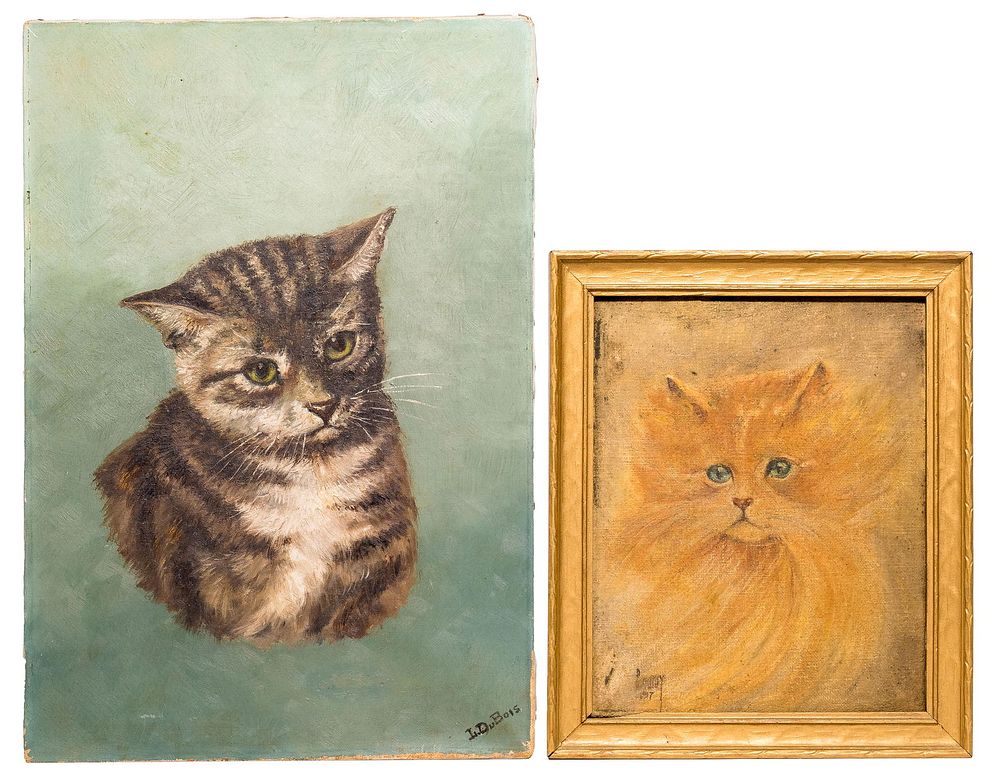 Lot 303: L. DuBois Cat Oil on Canvas Painting