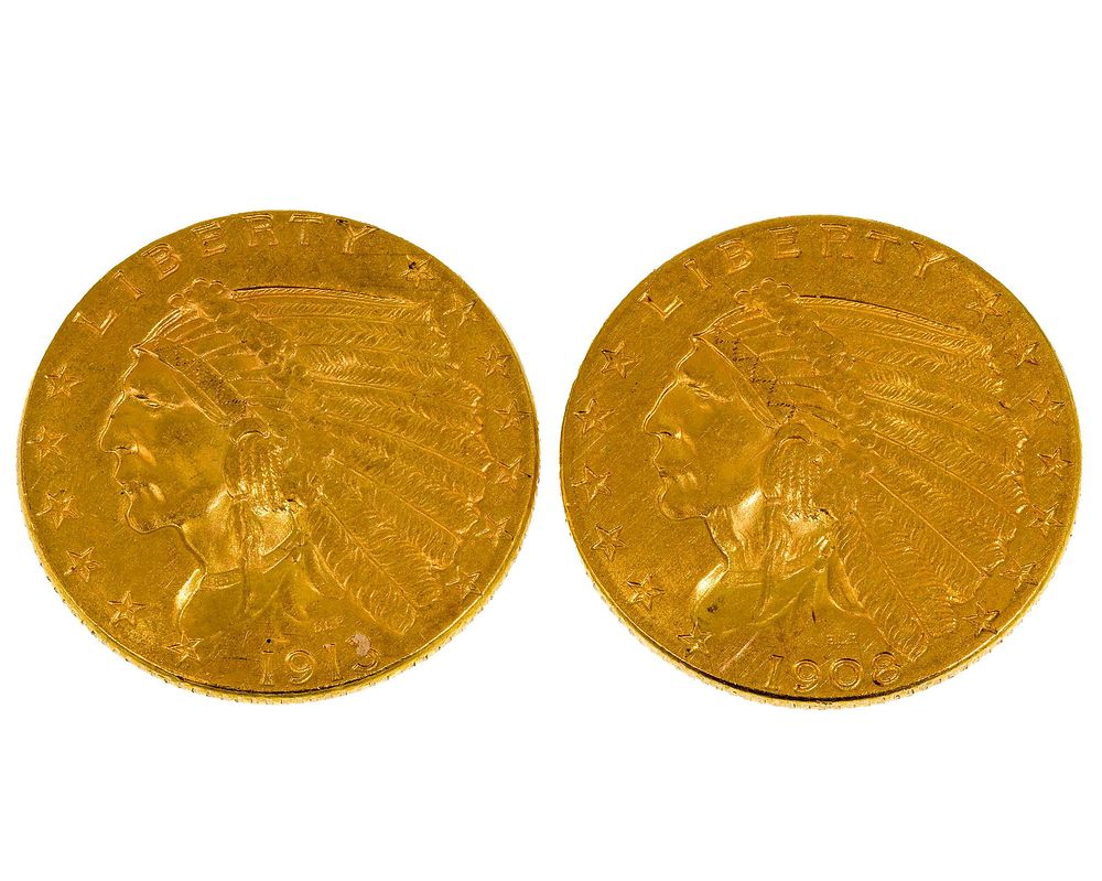 Lot 310: 1908 and 1913 $2 1/2 Gold Indian