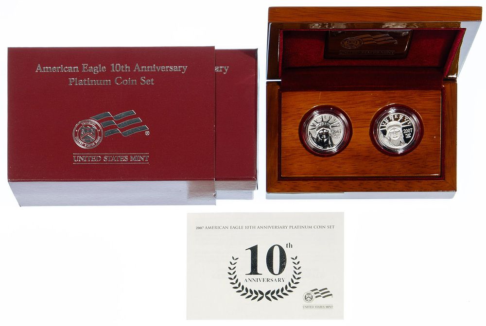 Lot 319: 2007-W American Eagle 10th Anniversary Platinum Coin Set