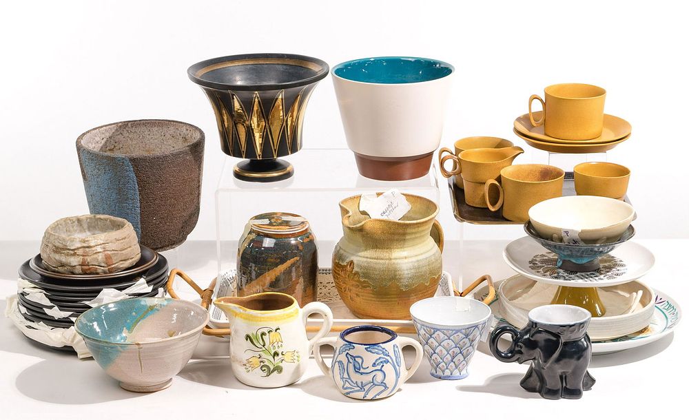 Lot 411: MCM Style Pottery and Porcelain Assortment