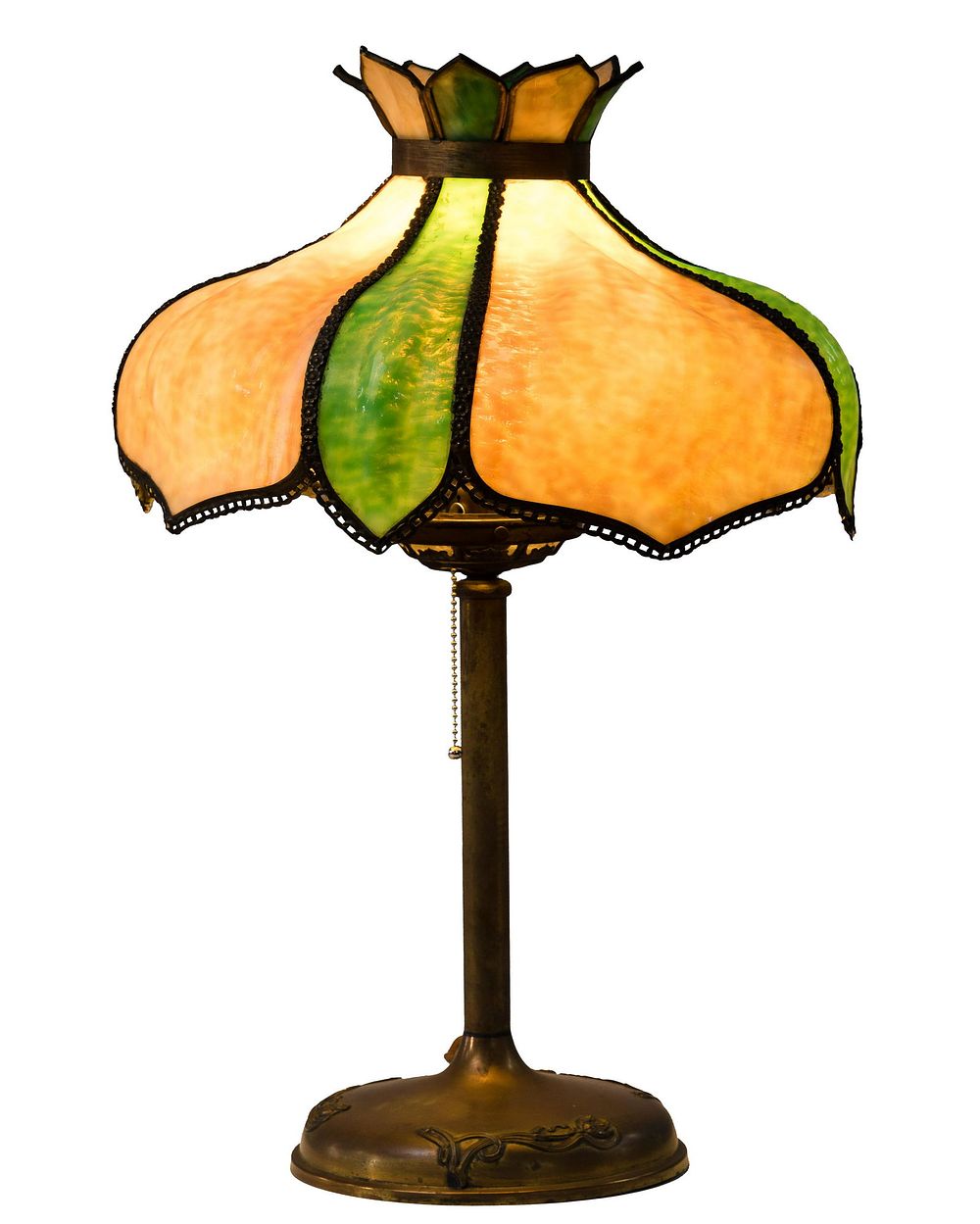 Lot 416: Art Nouveau Style Slag Glass Table Lamp