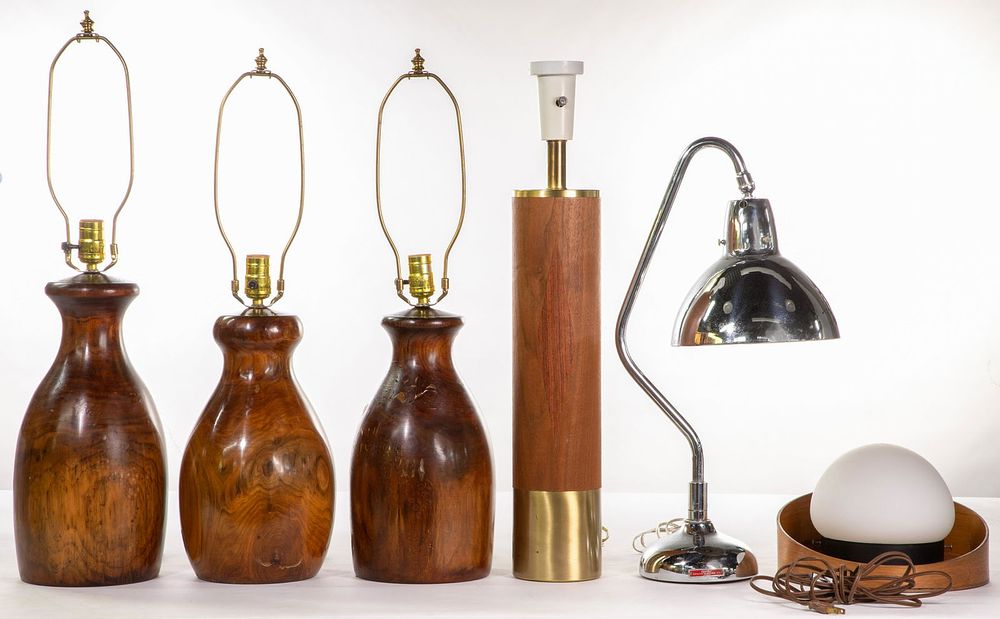 Lot 418: MCM Wood and Chrome Lamp Assortment