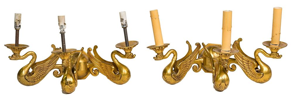 Lot 423: Swan Brass Wall Sconces