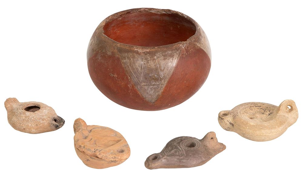 Lot 456: Roman and Ptolemaic Style Pottery Oil Lamps