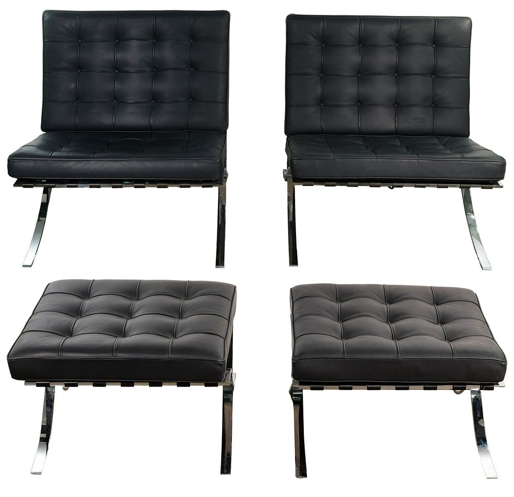 Lot 475: Mies van der Rohe Barcelona Style Chairs and Ottomans
