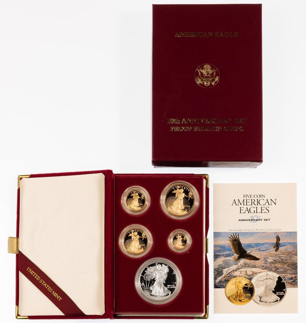 Lot 198A: 1995-W Gold and Silver American Eagle 10th Anniversary Set Proof Set
