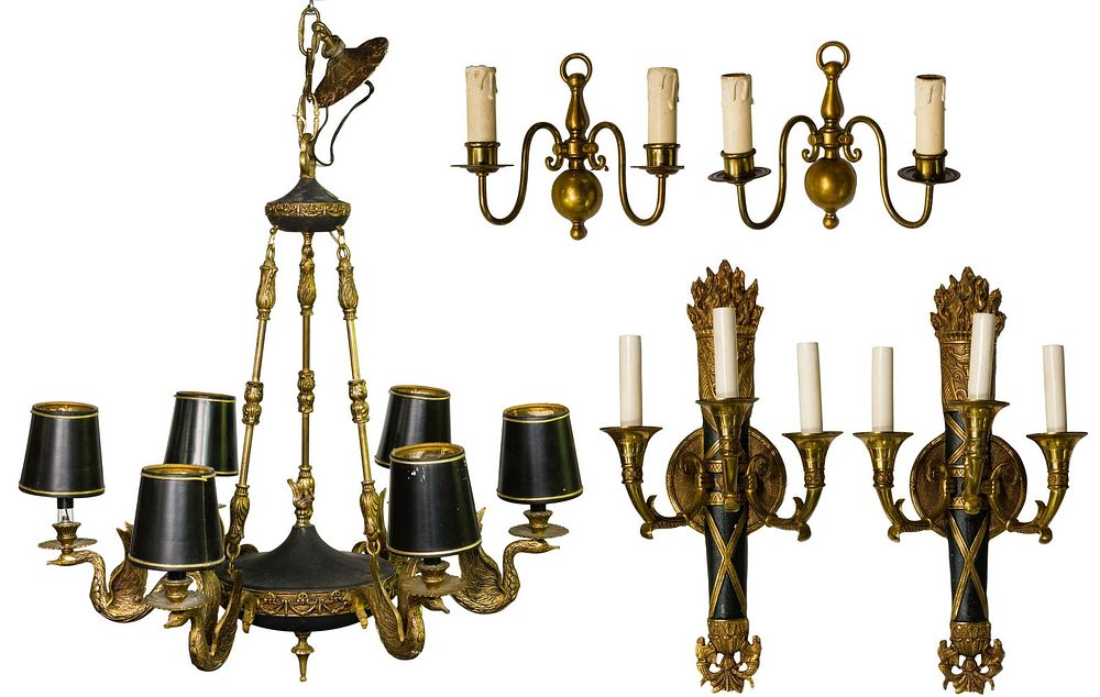 Lot 362: French Empire Style Chandelier and Sconces