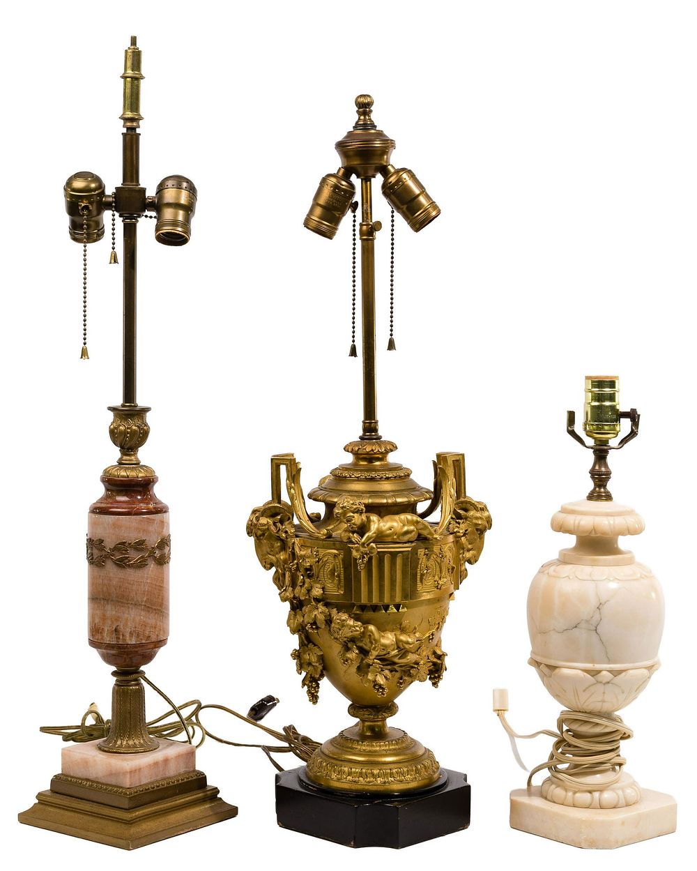 Lot 368: Neoclassical Revival Style Ormolu and Stone Table Lamps