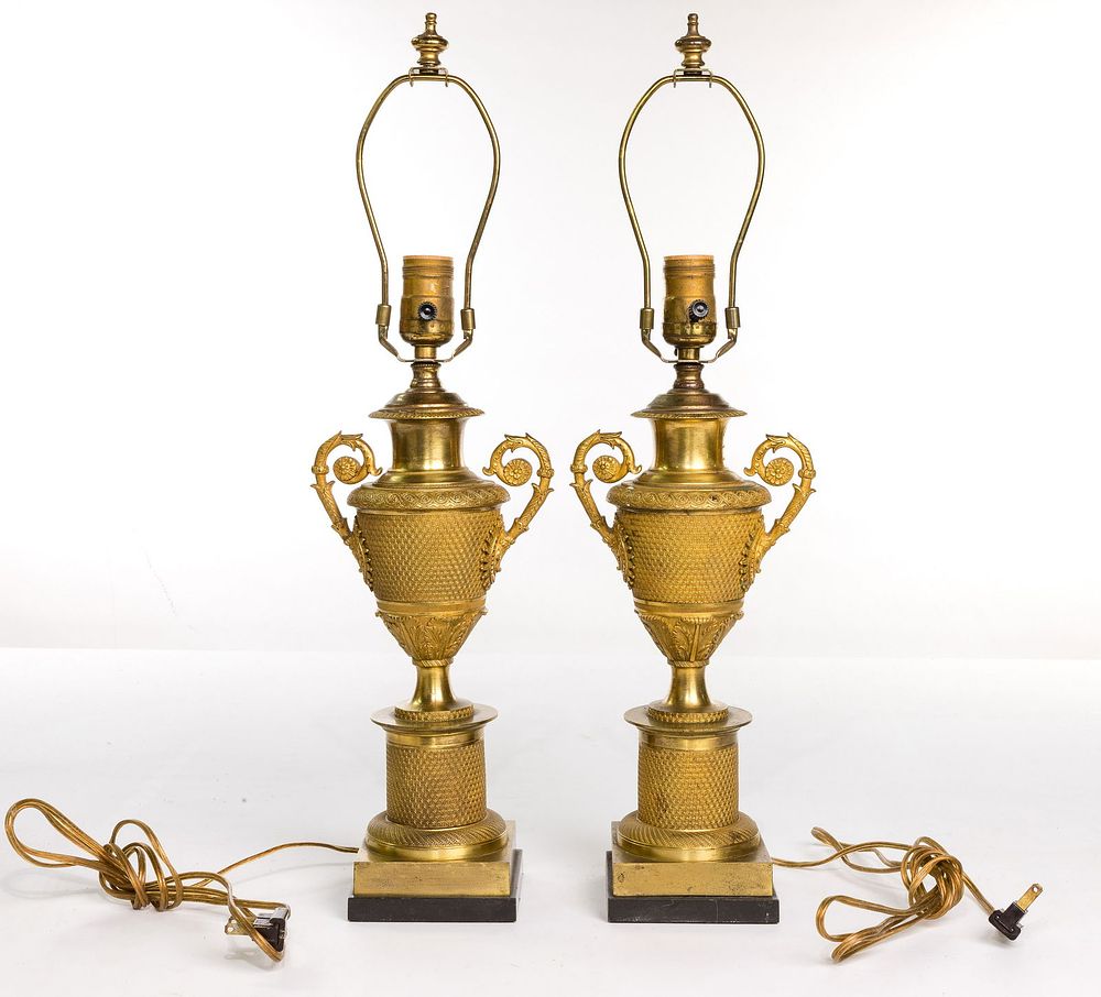 Lot 369: French Empire Style Gilt Bronze Table Lamps