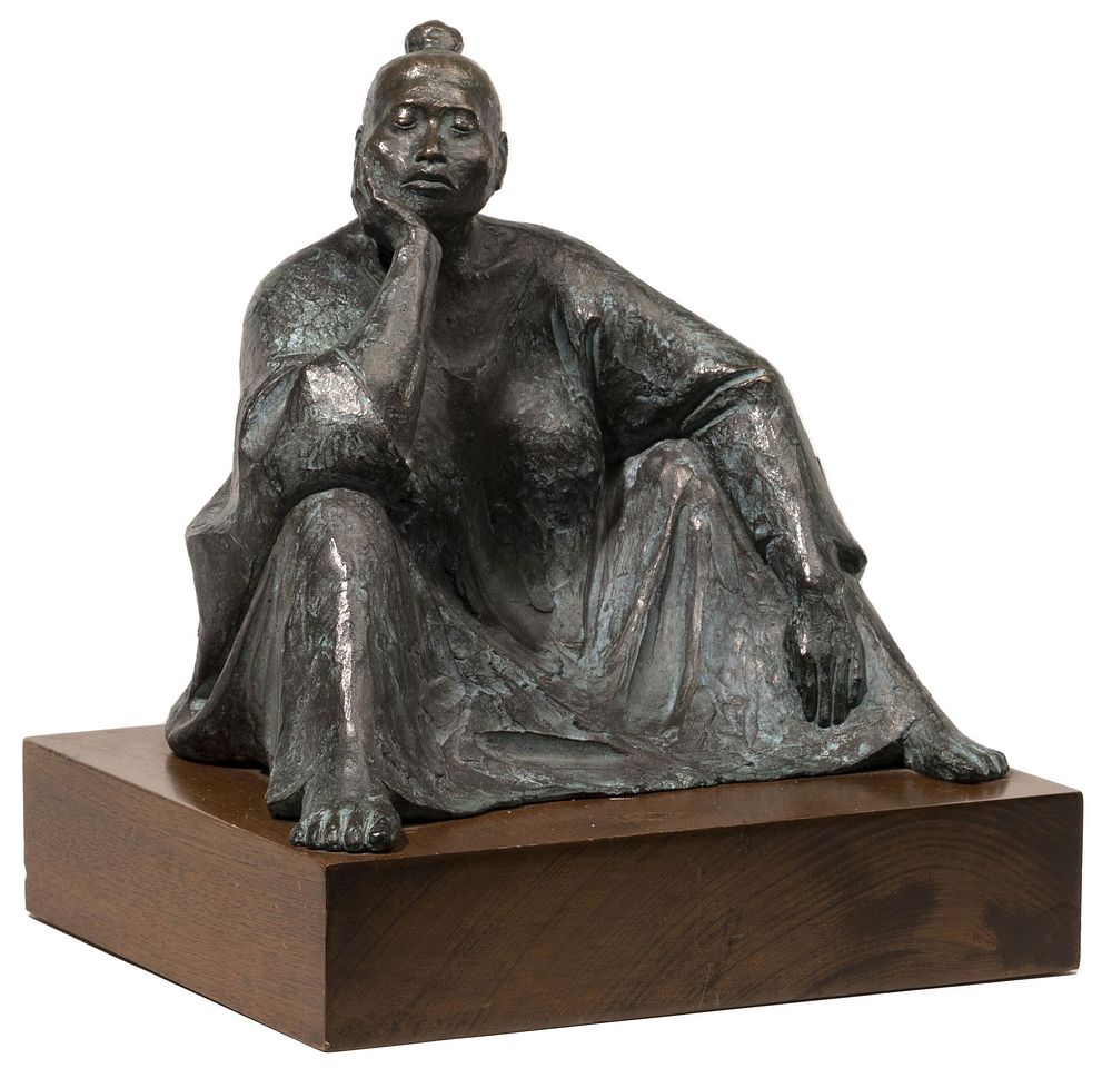 Lot 207: Armando Amaya (Mexican, b.1935) 'Mujer con la Mano en la Cara' Bronze Sculpture