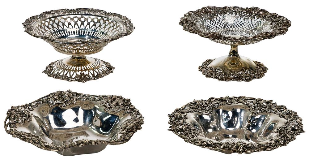 Lot 257: Sterling Silver Pierced Rim Bowl and Compote Assortment