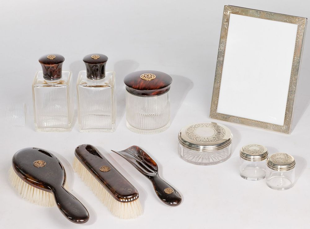 Lot 276: Sterling Silver Picture Frame and Vanity Suite
