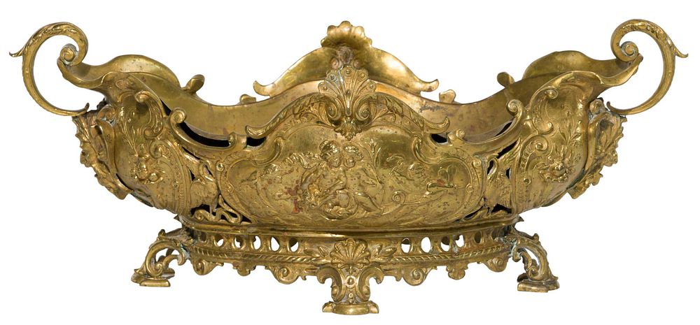 Lot 277: Continental Cherub Brass Jardiniere