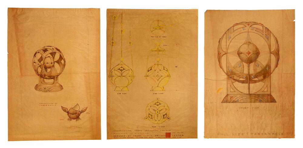 Lot 313: Frank Lloyd Wright Annunciation Greek Orthodox Church Prints and Drawing