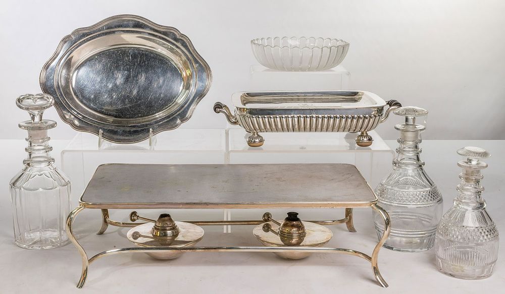 Lot 523: Silverplate Serviceware and Glass