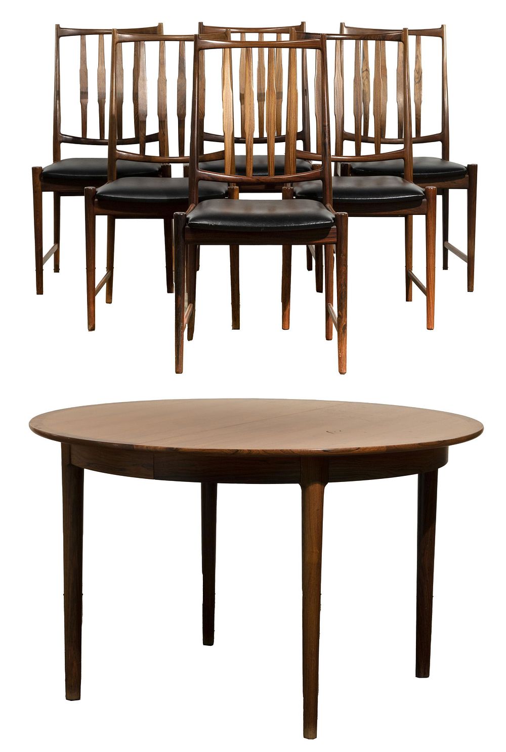 Lot 527: MCM Torojorn Afdal for Bruksbo 'Darby' Rosewood Dining Table and Chair Set