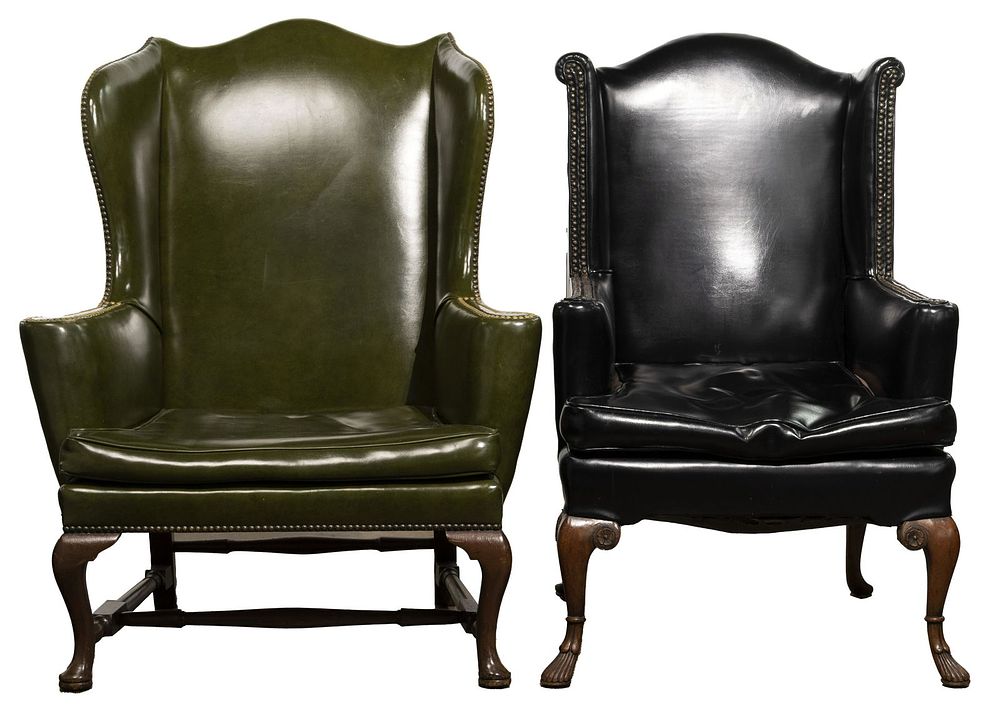 Lot 545: Leather Wingback Chairs