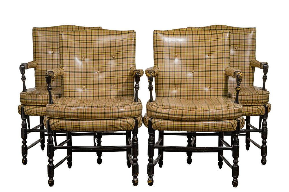 Lot 547: The Harden Furniture Company Upholstered Ebonized Wood Armchair Collection