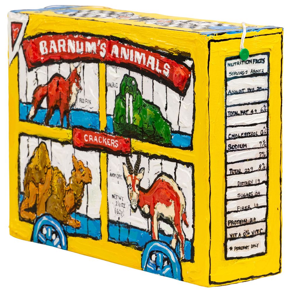 Lot 178: Leslie Lew (American, b.1953) 'Barnum's Animal Cracker' Acrylic Canvas