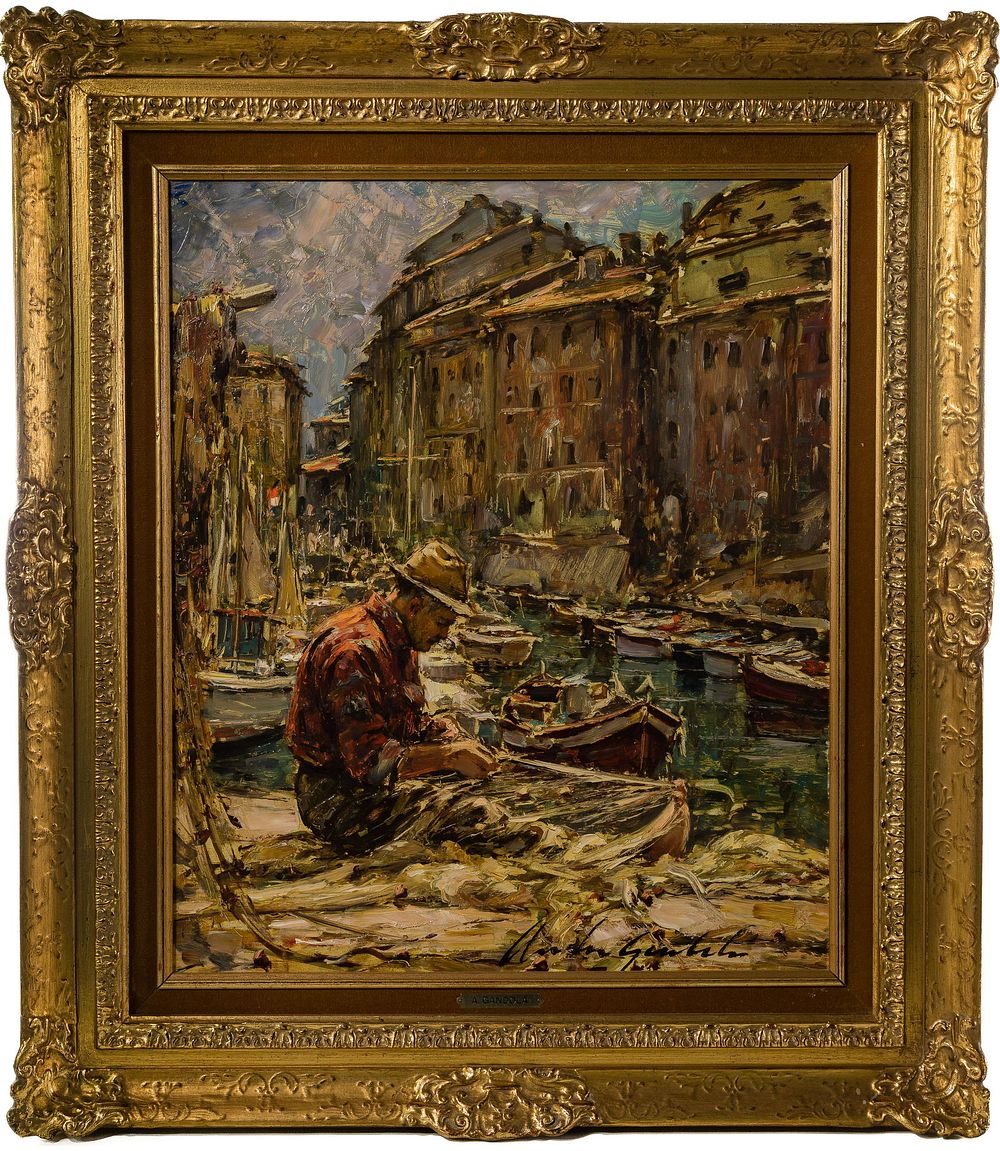 Lot 192: Andrea Gandola (Italian, b.1924) 'Pescatore a Camogli' Oil on Board