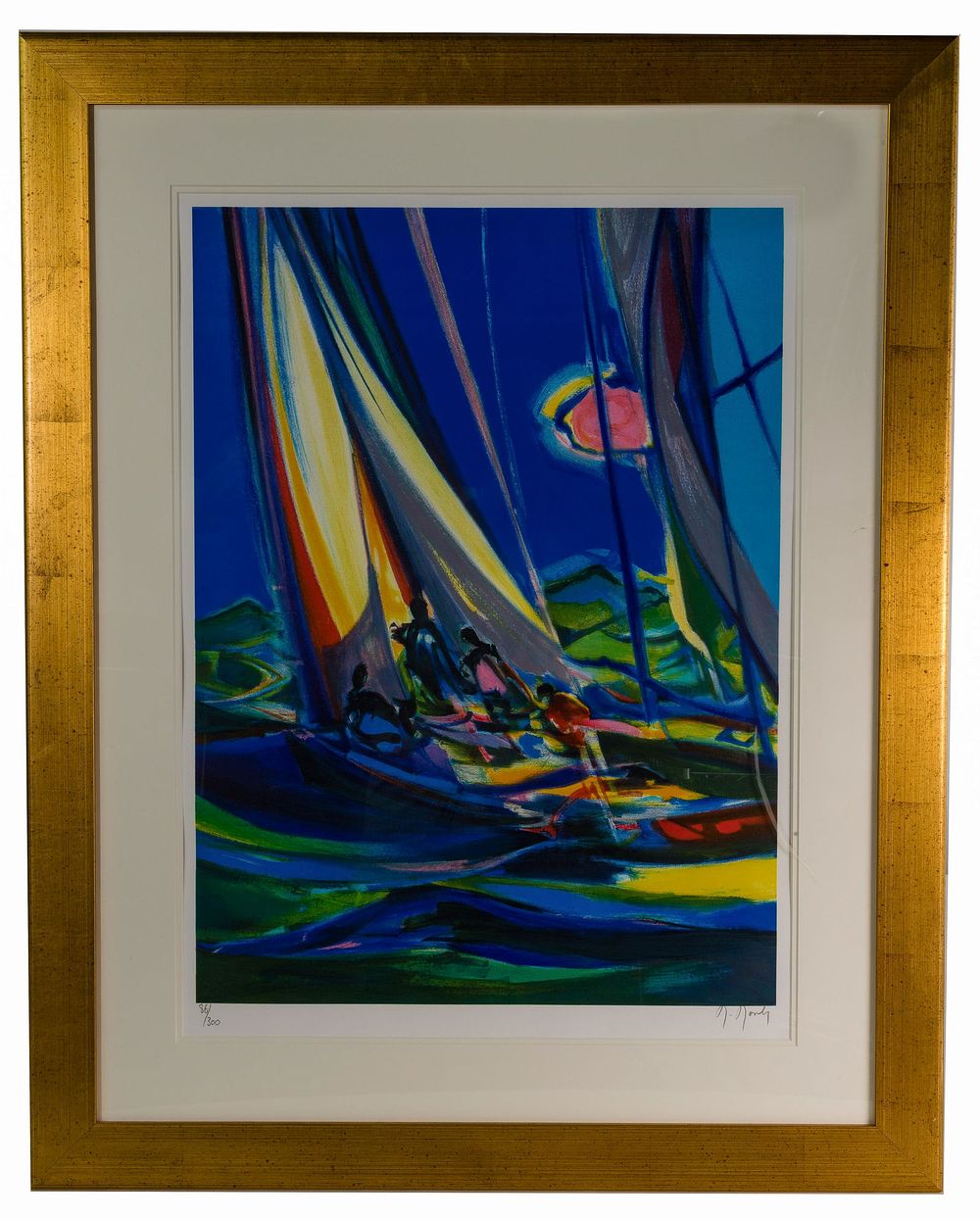 Lot 242: Marcel Mouly (French, 1918-2008) 'Yachtmen au Ciel Bleu' Lithograph