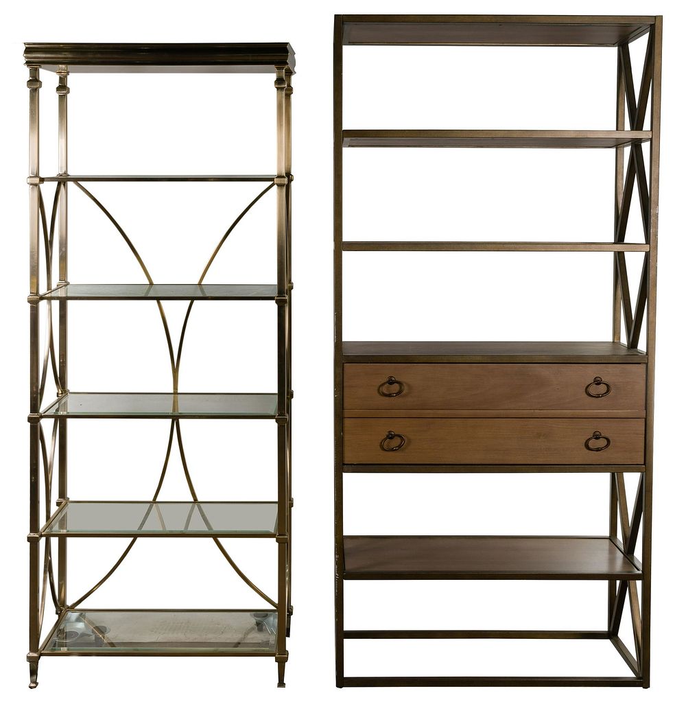 Lot 589: Contemporary Brushed Metal Shelving Units