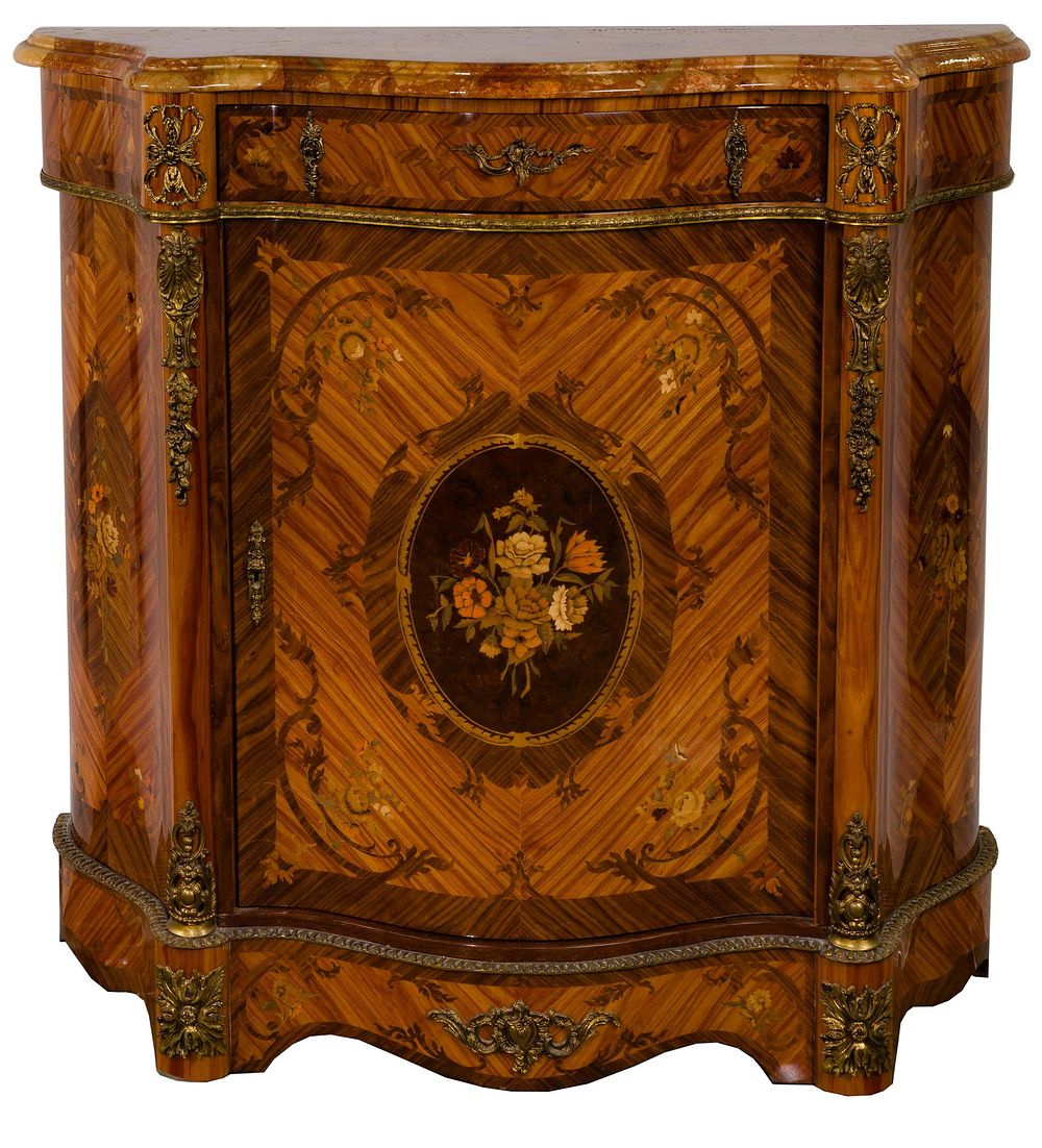 Lot 590: Fruitwood Marquetry Inlay Cabinet