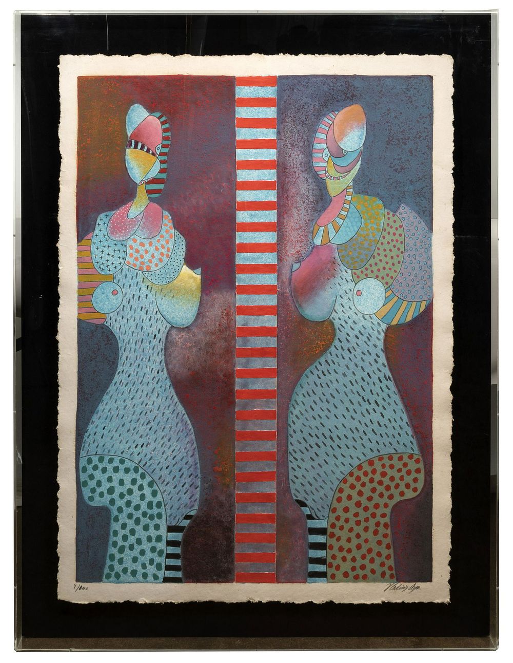 Lot 168: Vladimir Cora (Mexican / American, b.1951) 'Dos Mujeres' Mixograph on Handmade Paper