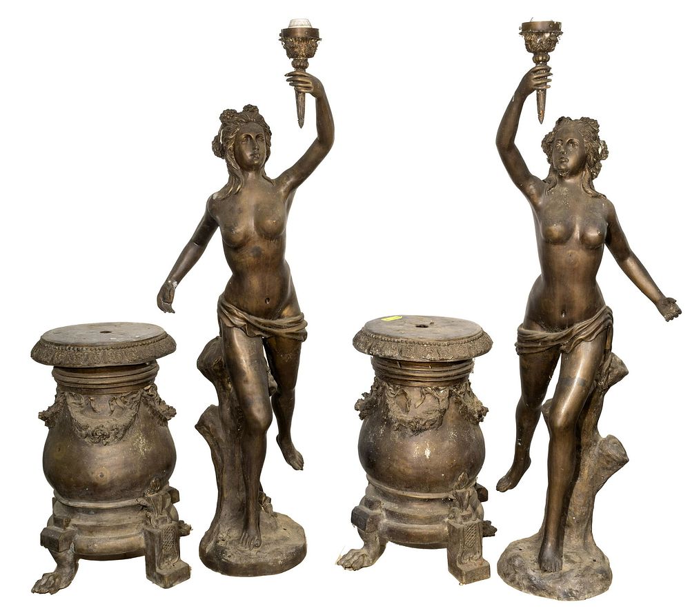 Lot 176: Cast Metal Figural Torchieres On Stands