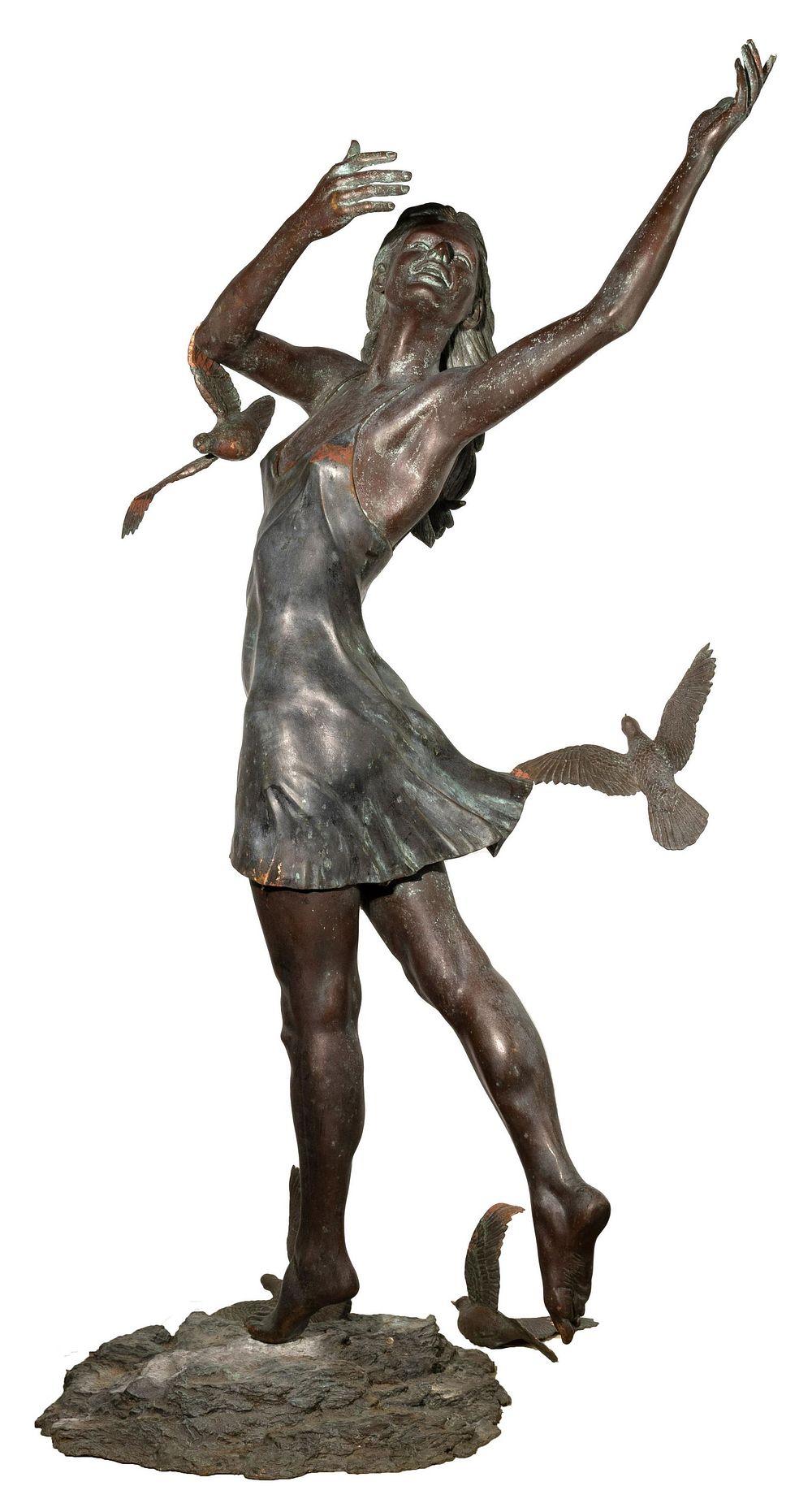 Lot 183: Richard Hallier (American, 1944-2010) 'Girl With Doves' Bronze Sculpture