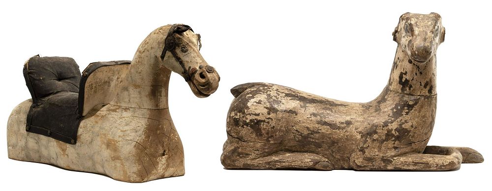 Lot 298: Folk Art Carved Wood Deer and Horse Figures