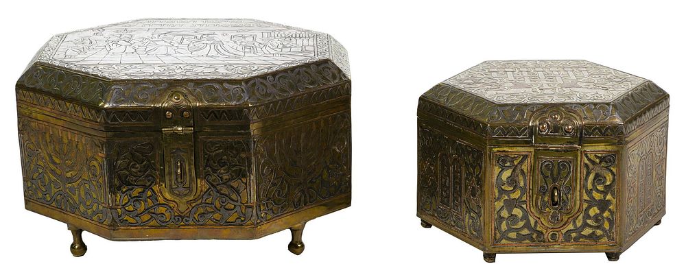 Lot 301: Judaica Damascene Mixed Metal Boxes