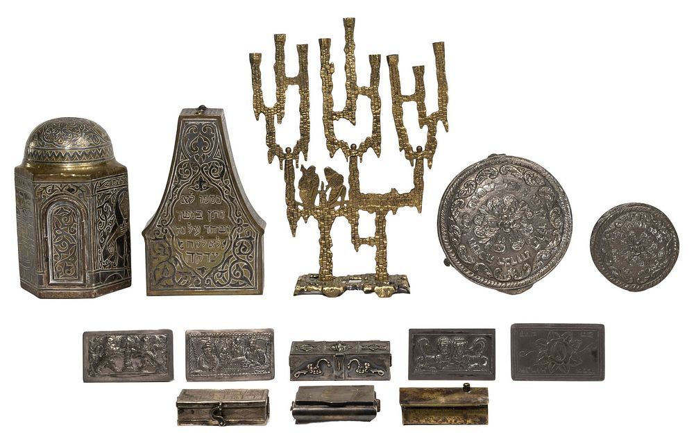Lot 319: Silver Menorah and Judaica Assortment