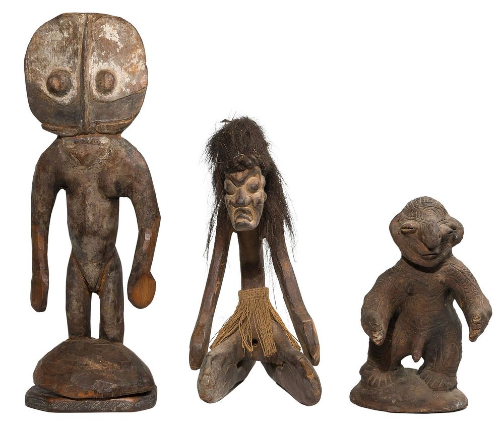 Lot 320: Oceanic Carved Wood and Ceramic Figurine Assortment