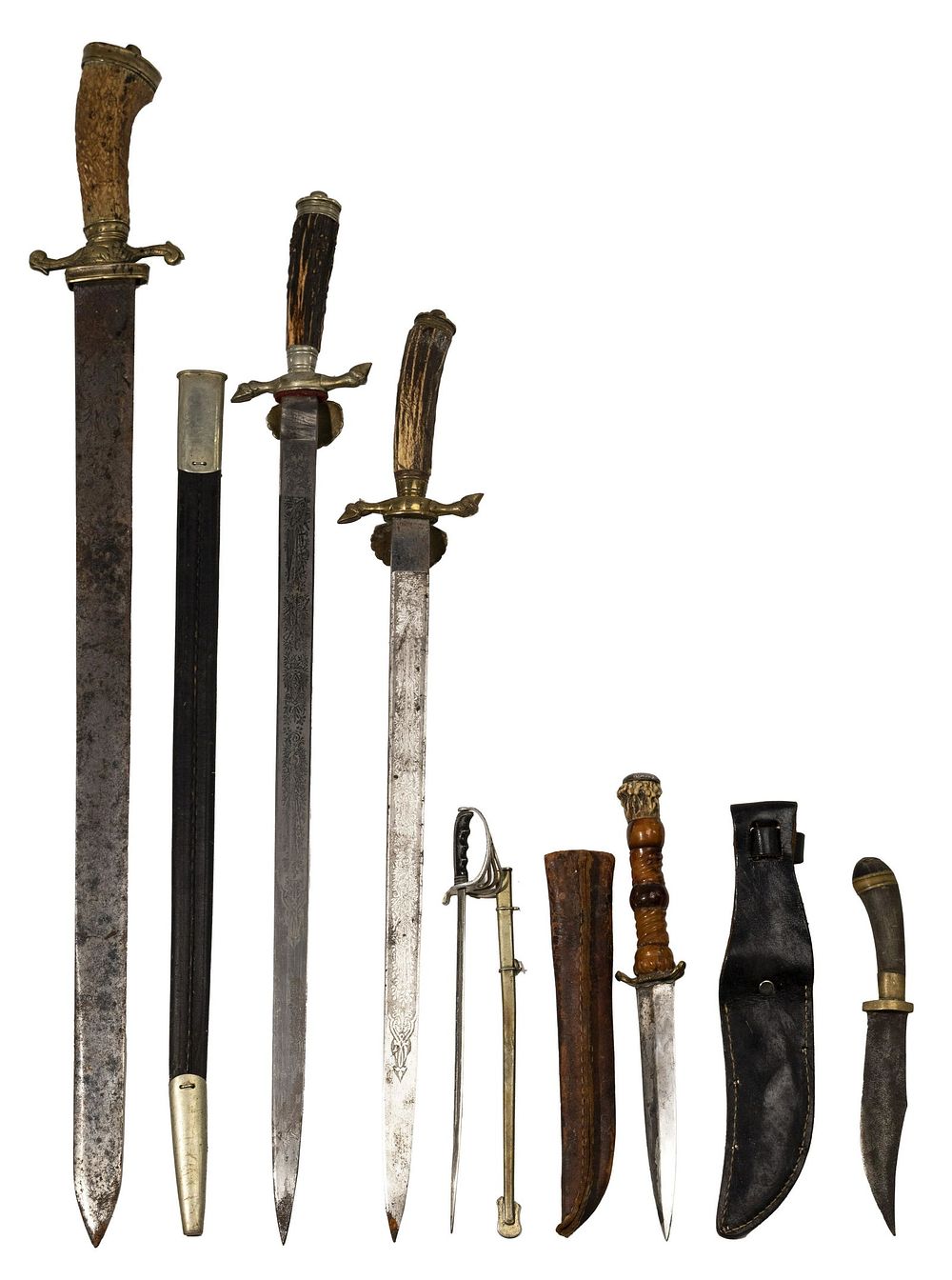 Lot 364: European Hirschfanger Sword and Custom Dagger Assortment