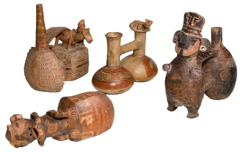 Lot 528: Pre-Columbian South American Double-Chambered Ceramic Whistle Vessel Assortment