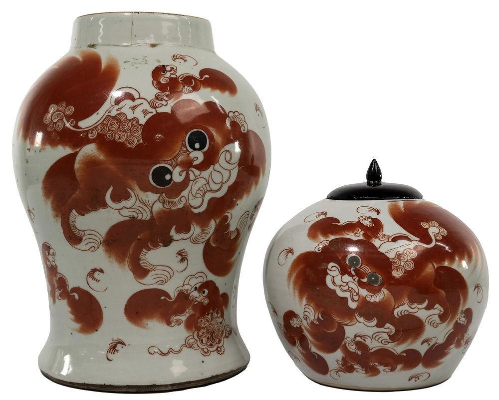Lot 162: Chinese Iron Red on White porcelain Ginger Jars