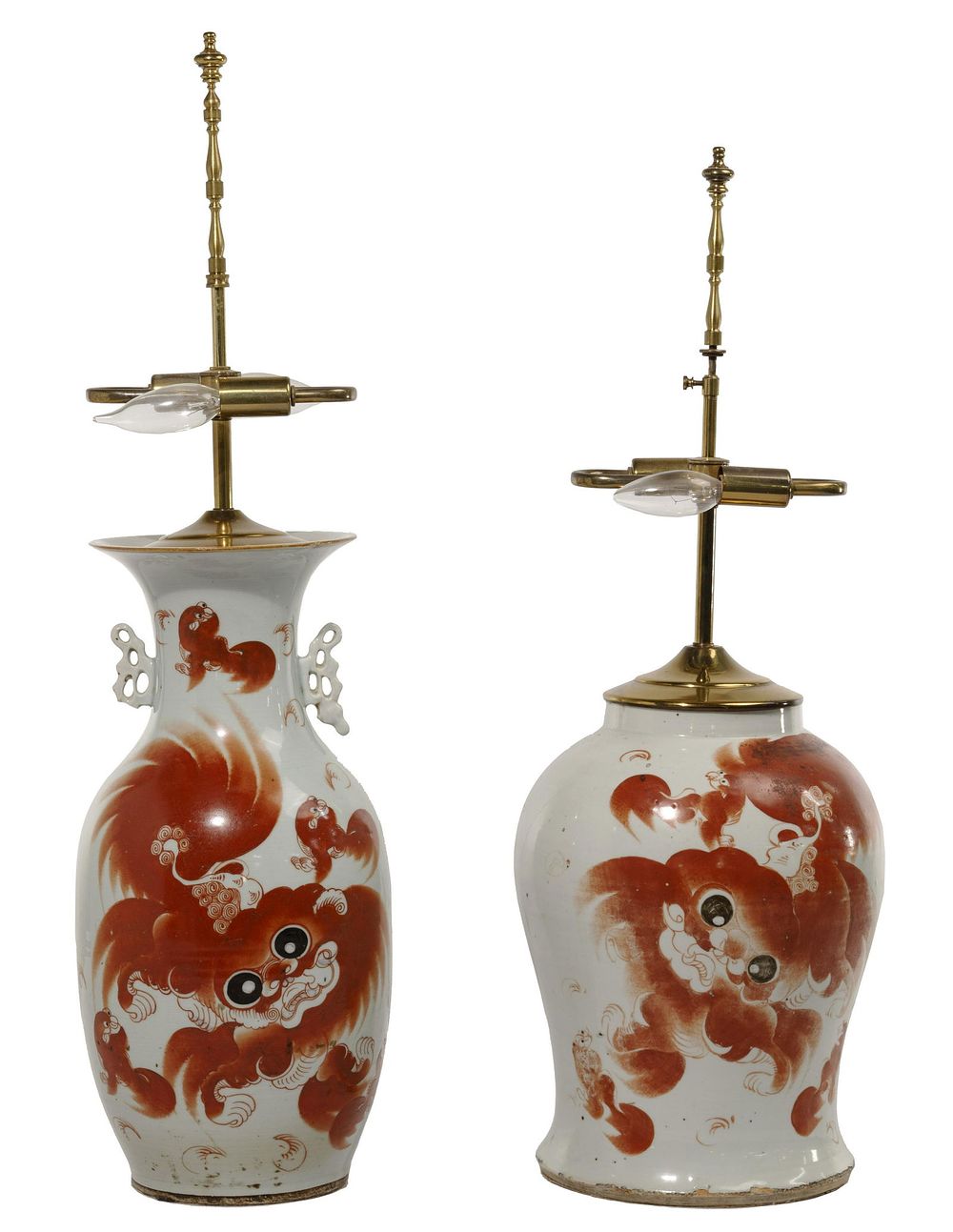 Lot 163: Chinese Iron Red on White Porcelain Lamps