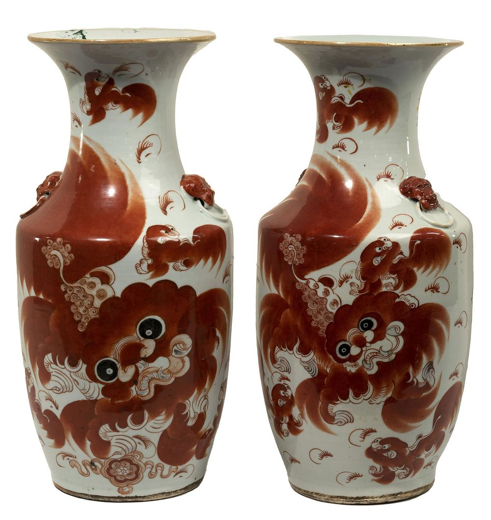 Lot 164: Chinese Iron Red on White Porcelain Vases