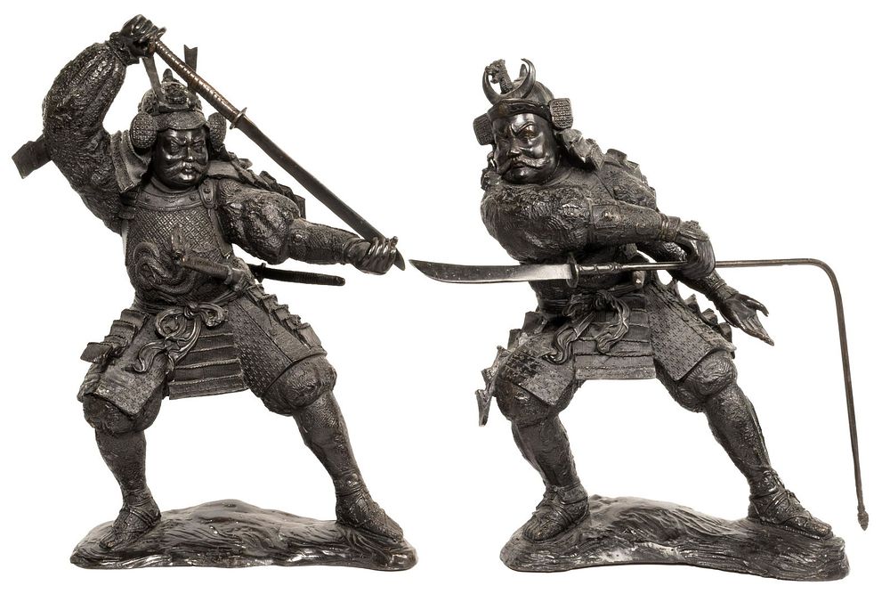 Lot 178: Japanese Fighting Samurai Statues
