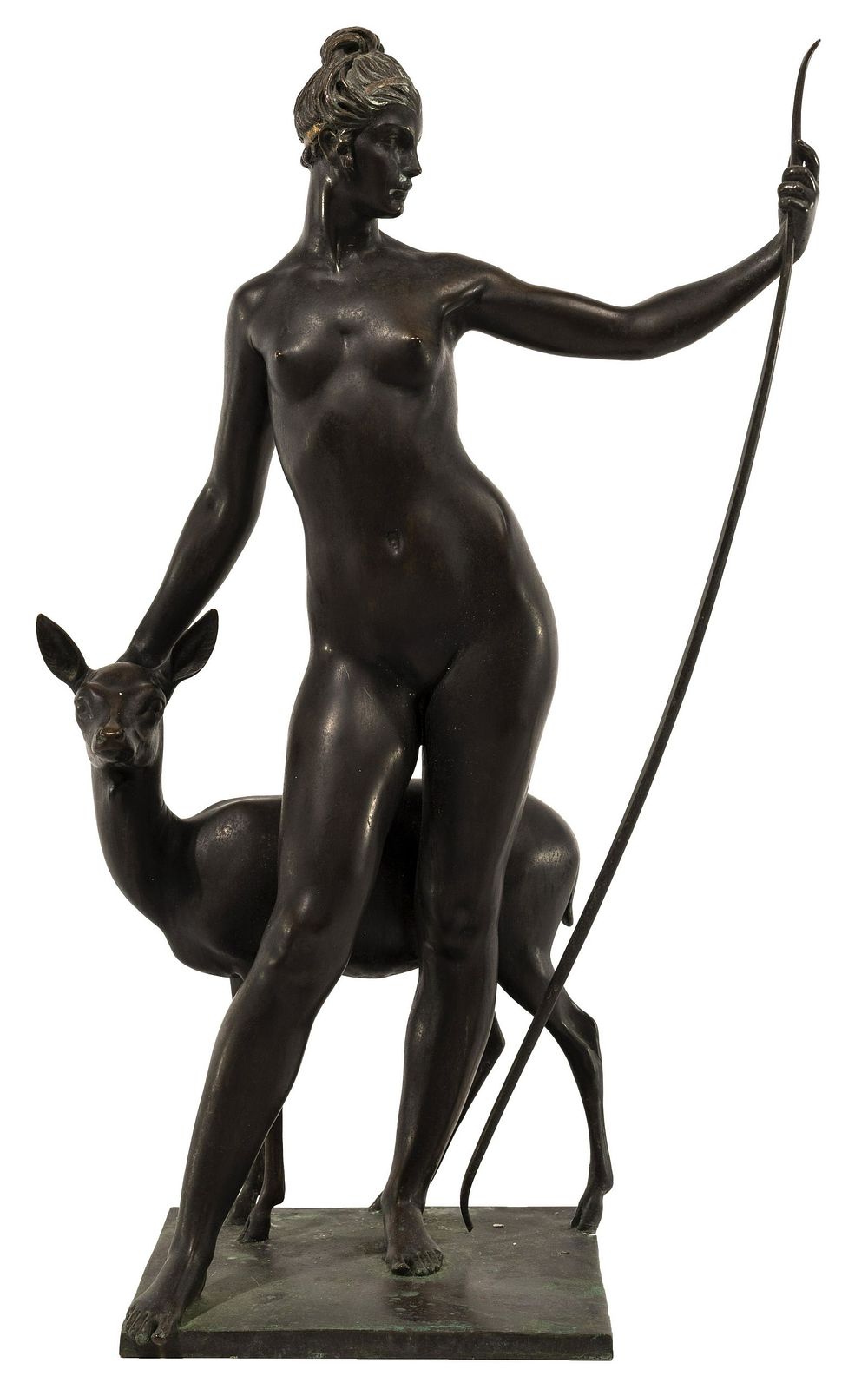 Lot 267: Edward Francis McCartan (American, 1879-1947) 'Diana with Deer' Patinated Bronze Sculpture