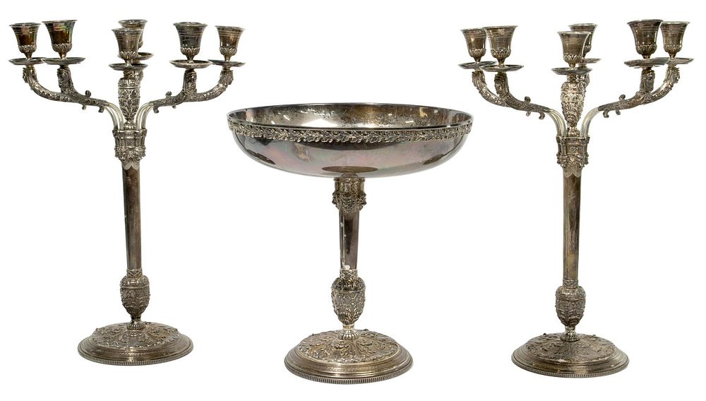 Lot 291: Sterling Silver Candelabra and Center Bowl Set