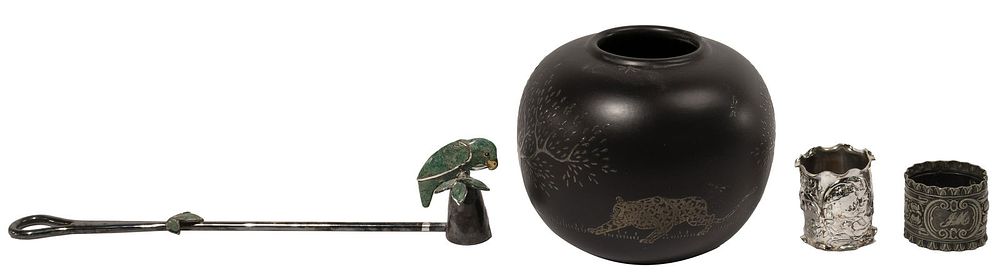 Lot 330: Emilia Castillo Silver Overlay Vase and Silverplate Snuffer