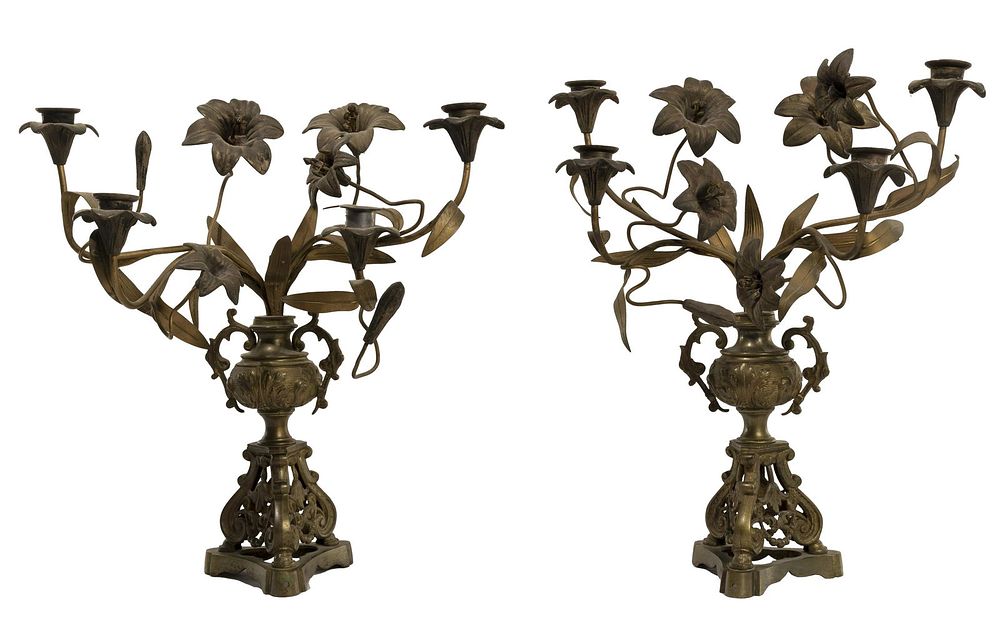 Lot 331: Floral Brass Candelabra